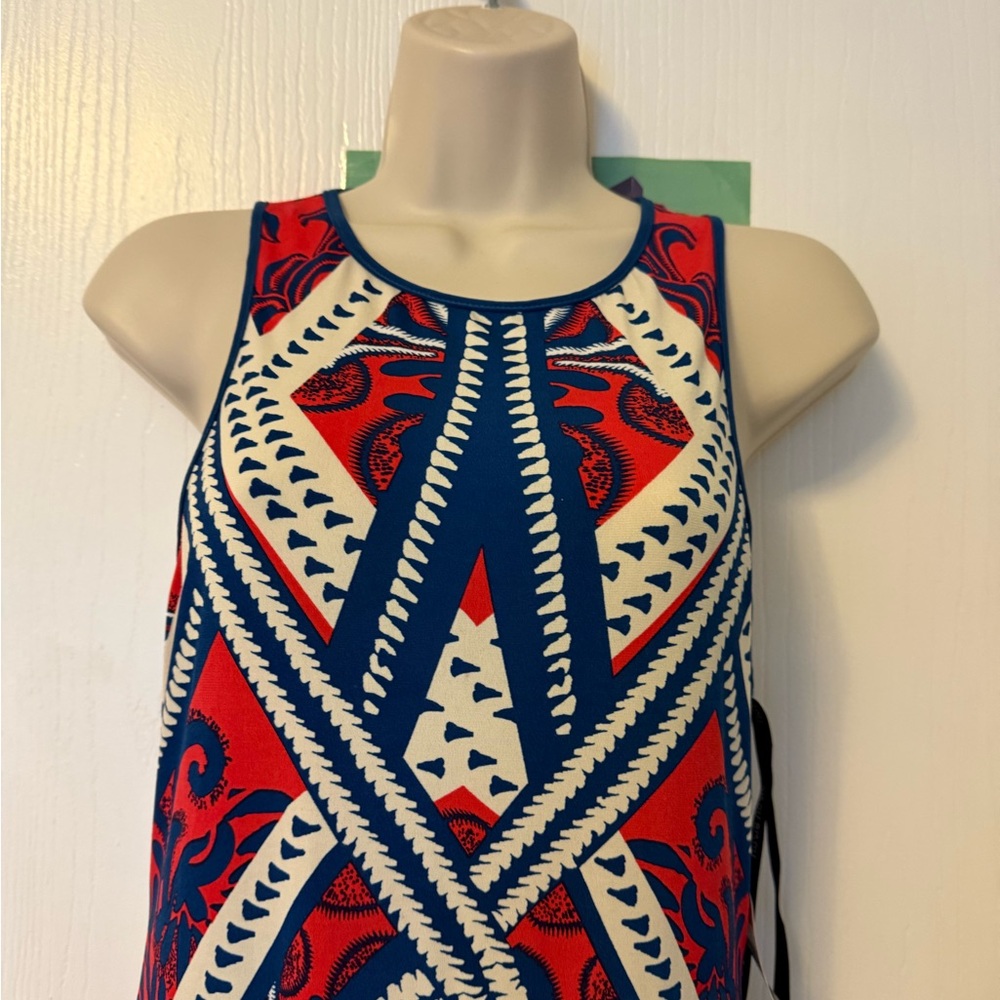 Elegant Red and Blue Patterned Maxi Dress